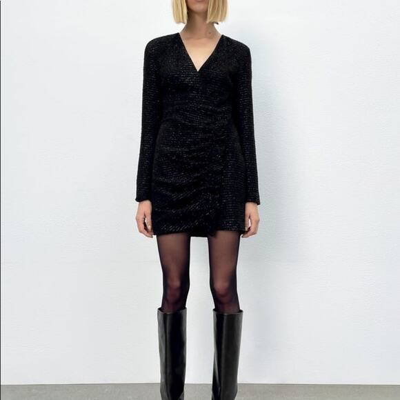 ZARA BLOGGER FAVORITE  TEXTURED WEAVE DRESS WITH RUFFLE - Picture 12 of 16